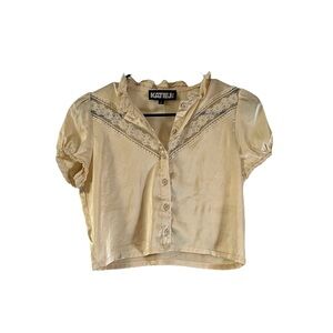 KATIEJNYC Size Small Tiffany Satin Button Up Top Tween Size 7/8 Champagne Used